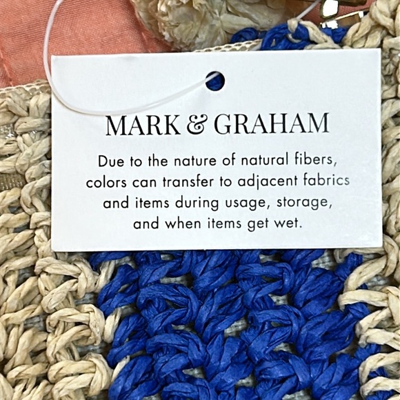 NWT Mark & Graham beige and blue CABANA STRIPE STRAW POUCH CLUTCH - Picture 4 of 9